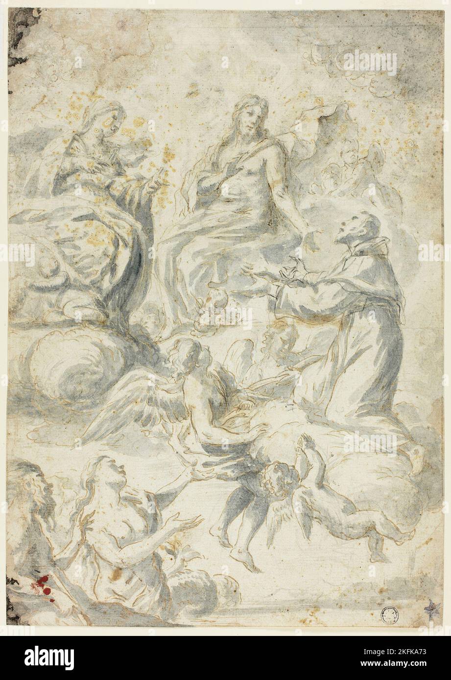 Saint Nicolas de Tolentino intercède avec le Christ et Madonna pour les âmes à Limbo, n.d. Peut-être par Pietro Antonio Novelli. Banque D'Images