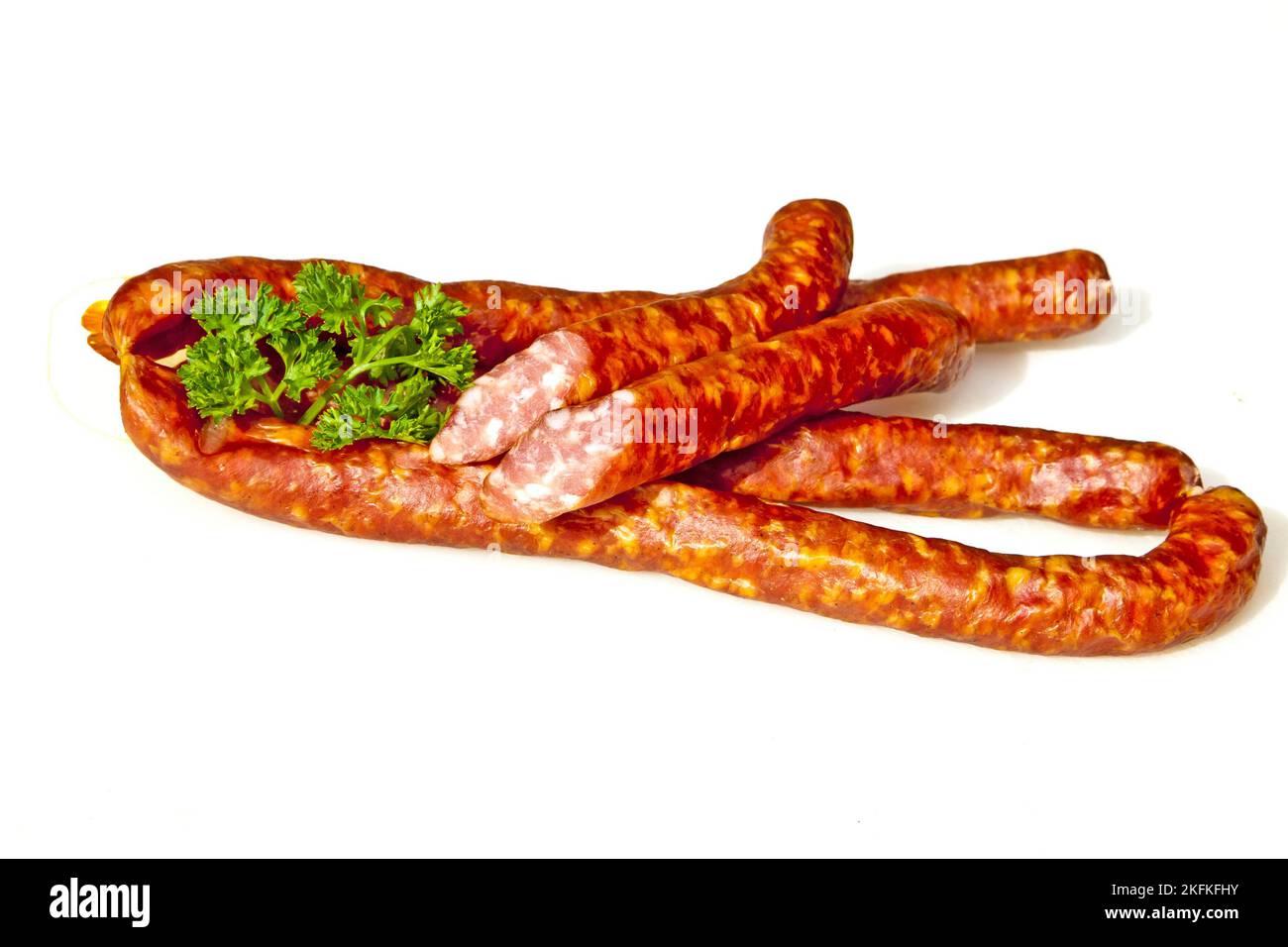 de délicieuses saucisses faites à la main par le boucher avec une recette traditionnelle Banque D'Images