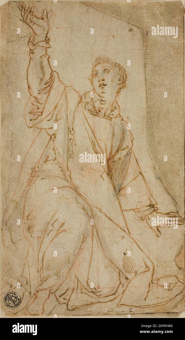 Agenouiller Saint Stephen avec le bras droit relevé, s.d. Attribué à Sabatini. Banque D'Images Agenouiller Saint Stephen avec le bras droit relevé, s.d. Attribué à Sabatini. Banque D'Images