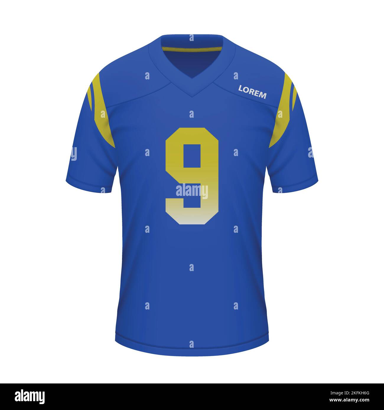 Maillot de football américain réaliste de Los Angeles Rams, modèle de maillot pour l'uniforme de sport Illustration de Vecteur