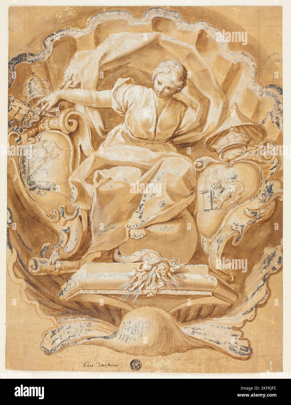Figure allégorique avec les armoiries d'Alexandre VIII (Ottoboni) et les armoiries de Papacy, N.D. Attribué à Francesco Mancini. Banque D'Images