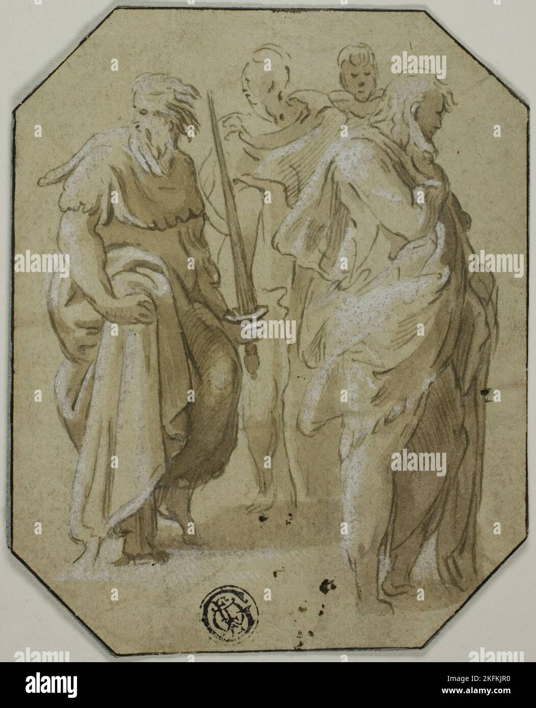 Saint Paul et trois autres figures debout, 18th siècle. Attribué au comte Antonio Maria Zanetti l'ancien ou après Francesco Mazzola. Banque D'Images