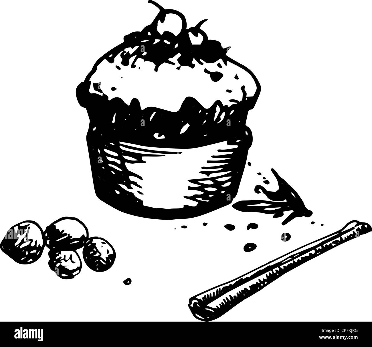 Dessin de Cupcake dessiné à la main. Esquisse vintage. Idéal pour les bannières, les étiquettes et les affiches Illustration de Vecteur