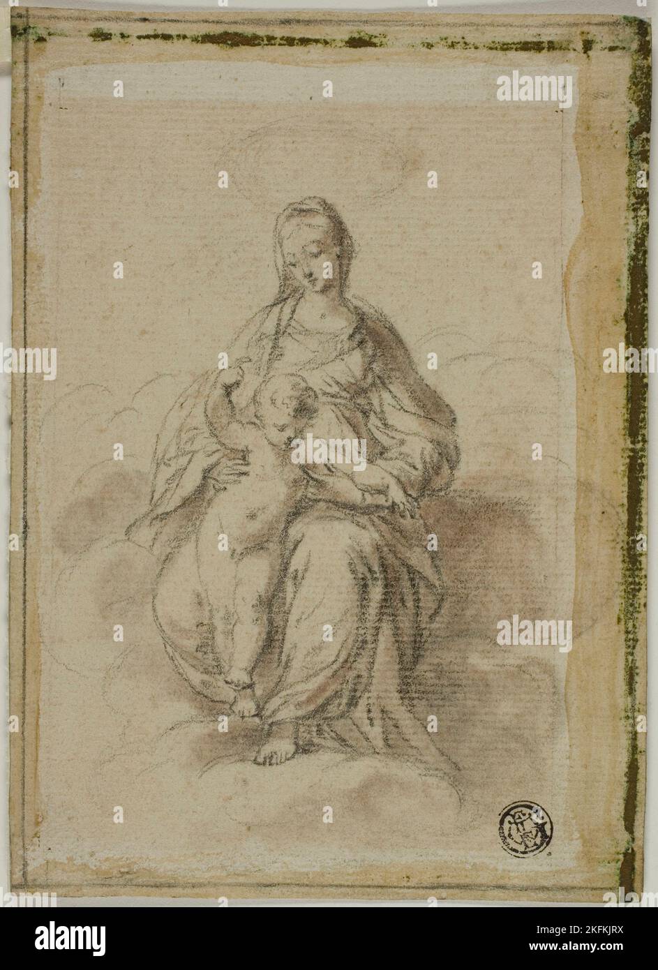 Vierge et enfant assis sur les nuages, s.d. Attribué au comte Antonio Maria Zanetti l'ancien ou après Francesco Mazzola. Banque D'Images