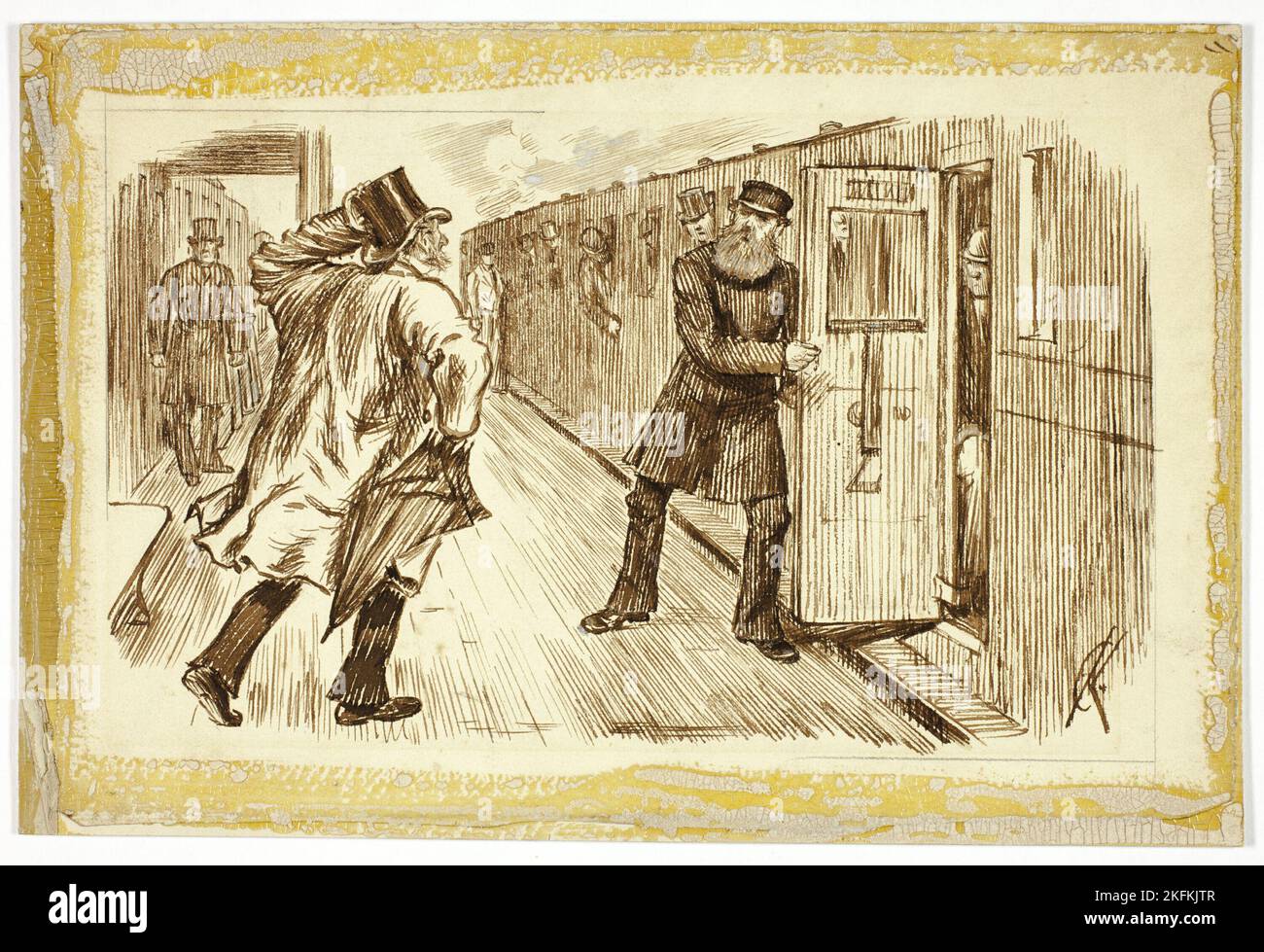 Man attraper train, 1843-1891. Attribué à Charles Samuel Keene. Banque D'Images