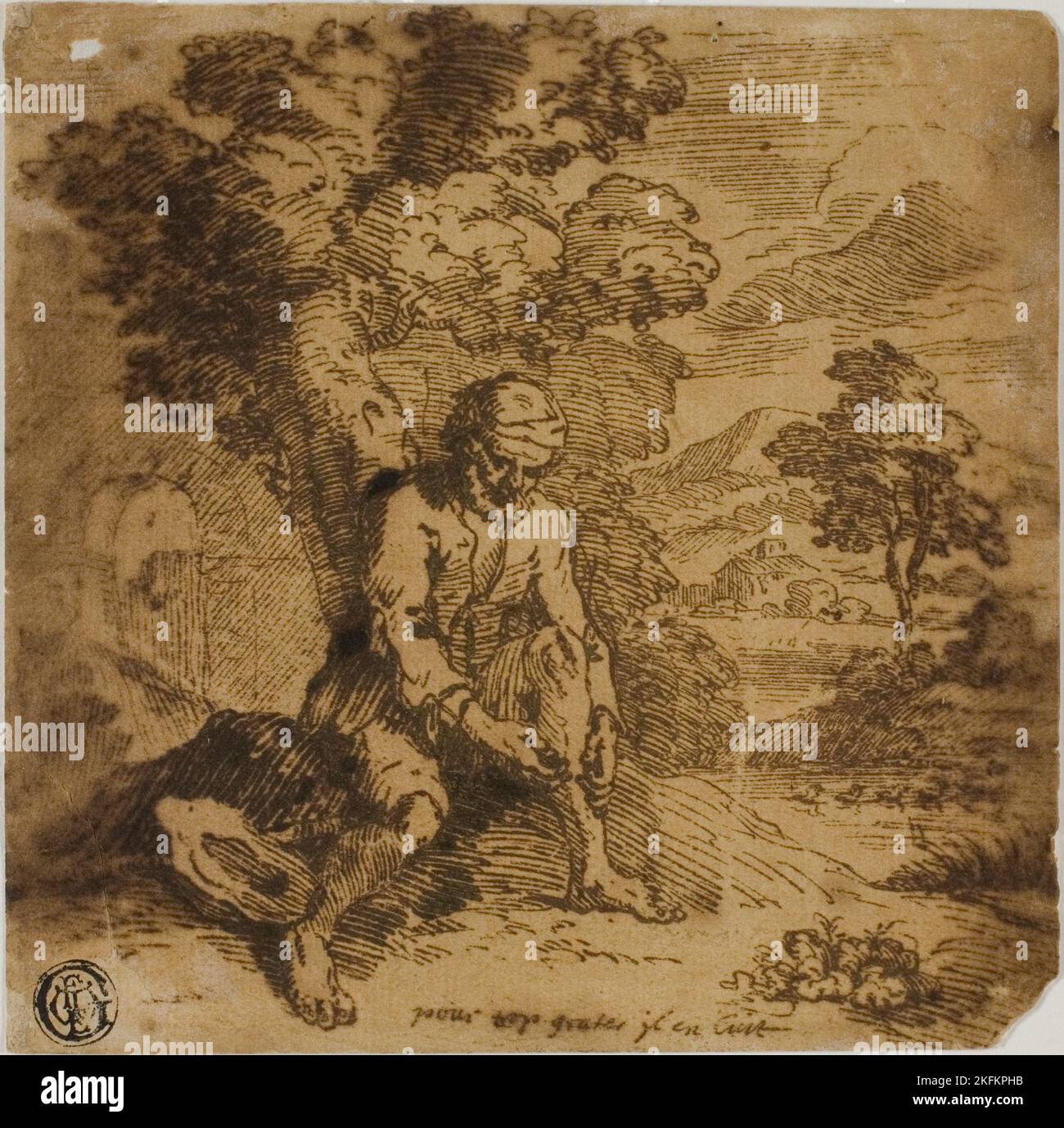 Homme assis se grattant la jambe, n.d. Après Adam Elsheimer ou Jacques Callot. Banque D'Images