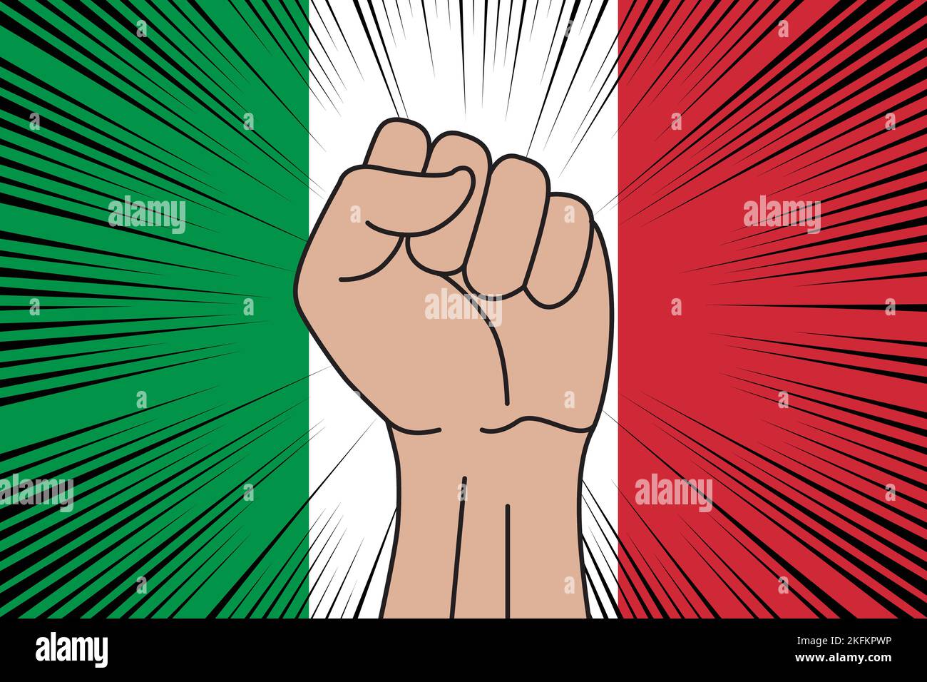 Symbole éteint de poing sur fond de drapeau italien. Logo puissance et force Illustration de Vecteur