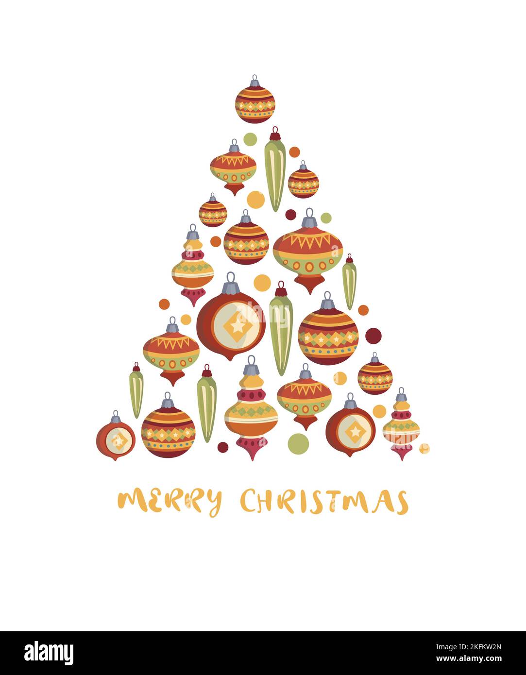 Carte de Noël avec arbre de Noël des boules de Noël dans l'ornement Illustration de Vecteur