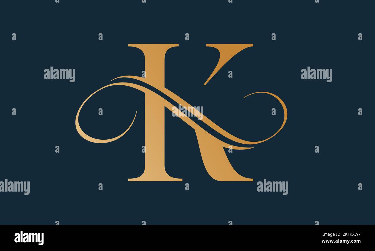 Modèle de logo lettre K de luxe de couleur or. Design moderne et luxueux avec logo K Letter. Modèle vectoriel de logo Royal Premium Letter K. Illustration de Vecteur