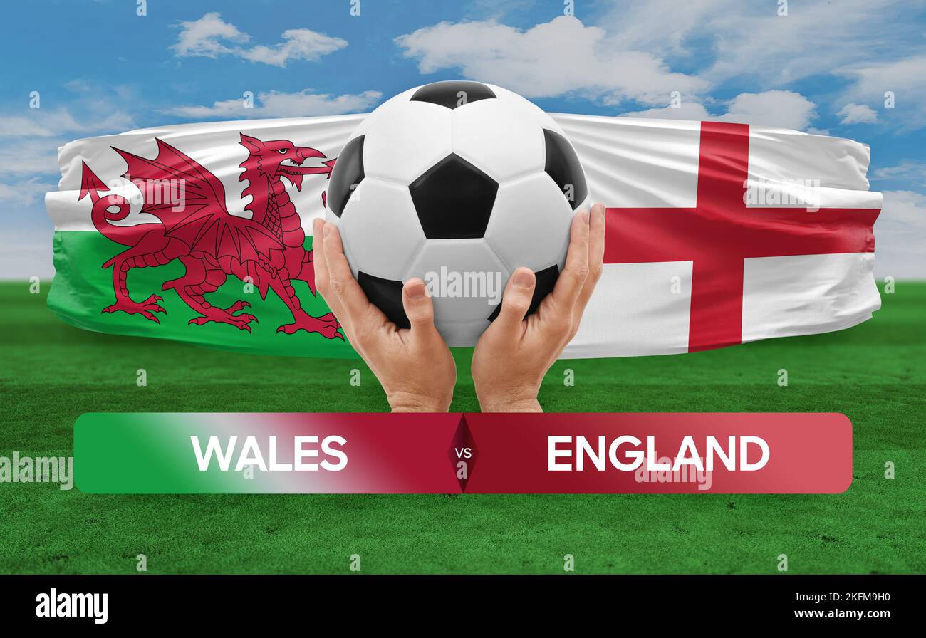 Le pays de Galles contre l'Angleterre équipes nationales football football match concept de compétition. Banque D'Images