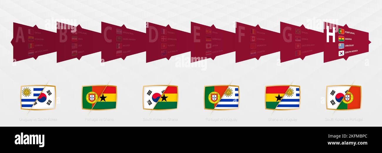 Par rapport aux icônes de tous les matchs du groupe H, jeu d'icônes de la compétition de football 2022. Collection de vecteurs. Illustration de Vecteur