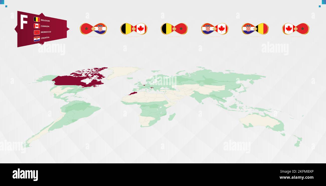 Les participants du groupe F du tournoi de football, mis en évidence en bordeaux sur la carte du monde. Tous les jeux de groupe. Illustration vectorielle. Illustration de Vecteur