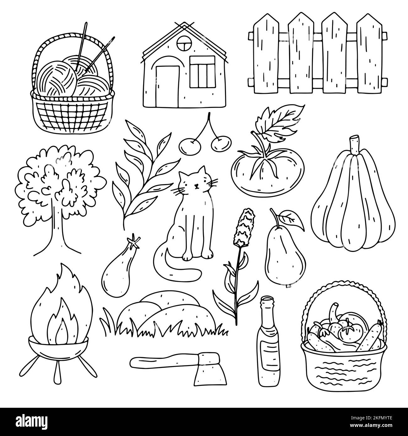 Style campagnard dessiné à la main. La vie dans le village éléments de collection Illustration de Vecteur