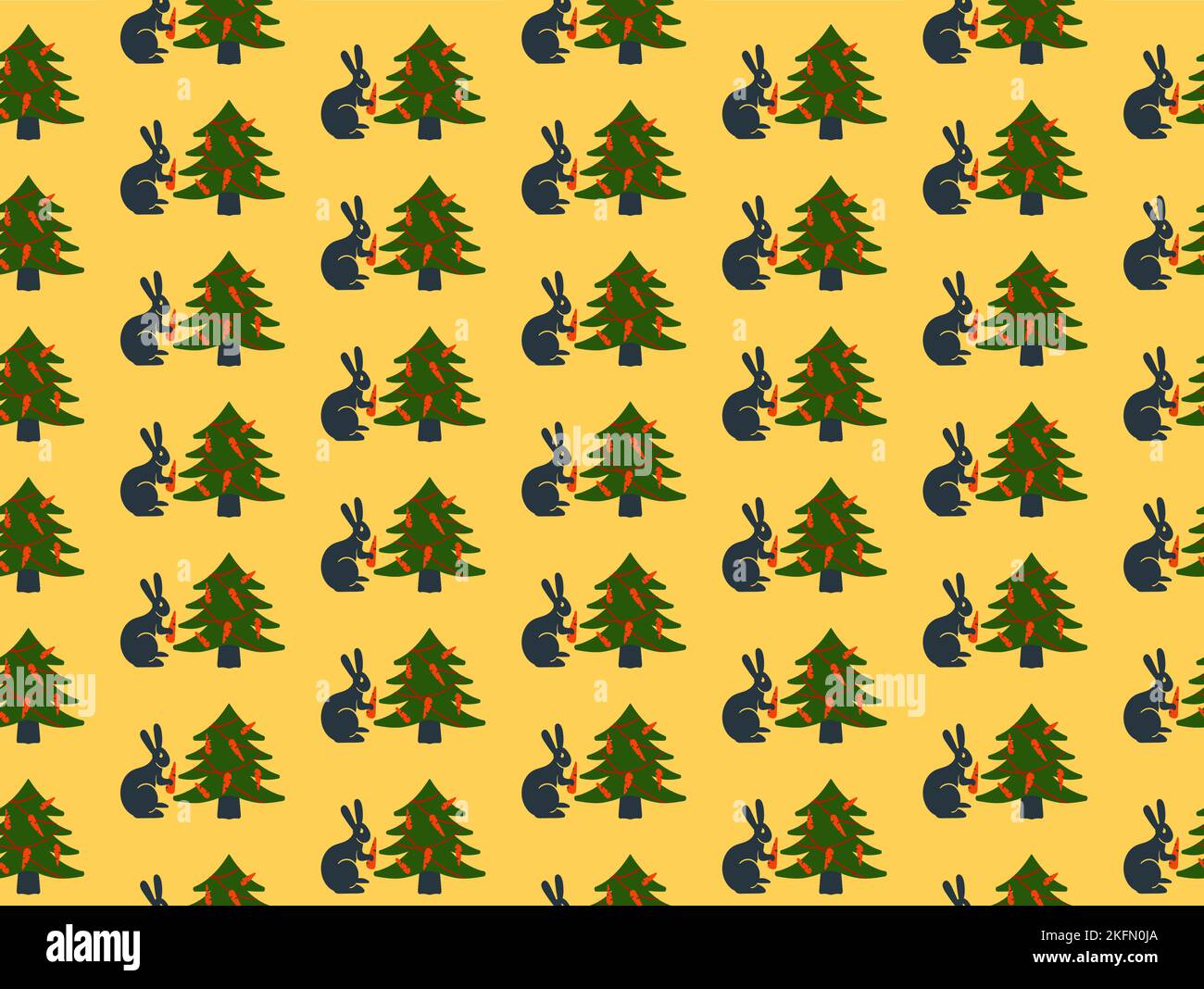 Lapin noir avec carottes, nouvel an chinois, motif sans couture arbre de Noël, bannière d'interface utilisateur vectorielle Illustration de Vecteur