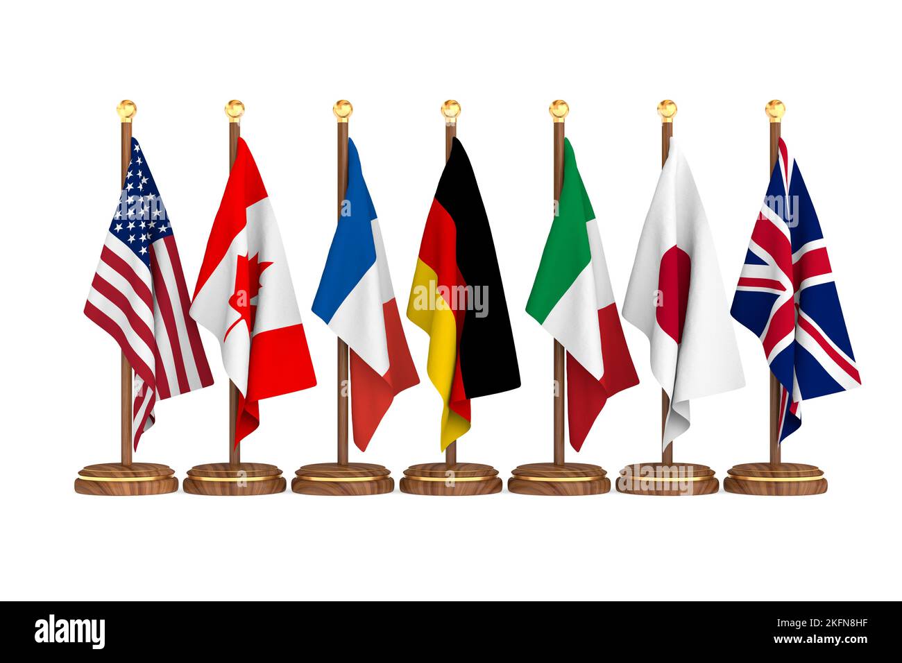 Placer les indicateurs G7 sur fond blanc. Illustration isolée 3D Banque D'Images