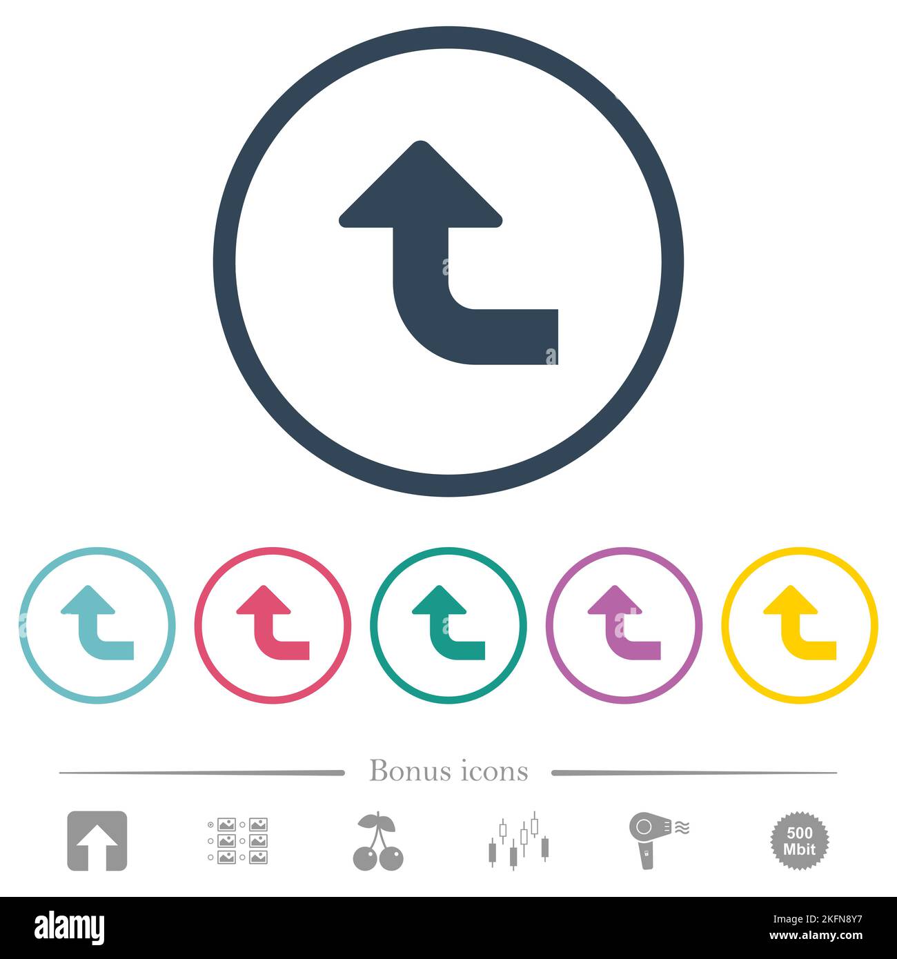 Côté supérieur gauche, tournez les icônes de couleur unie et plate dans les contours ronds. 6 icônes bonus incluses. Illustration de Vecteur