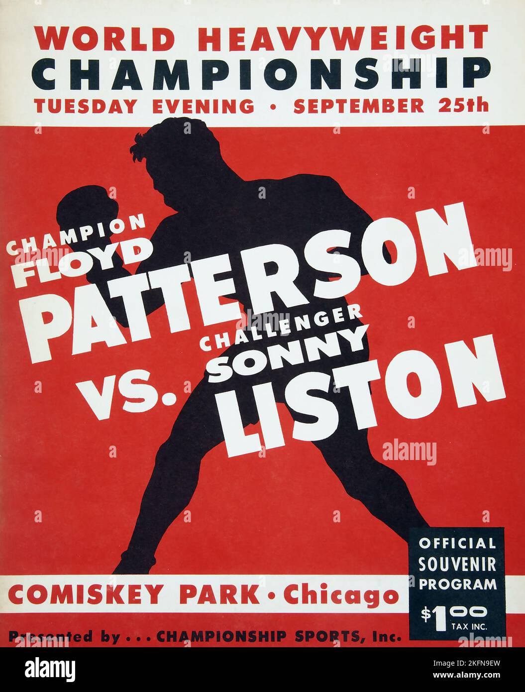 Boxe vintage - 1962 Floyd Patterson vs. Sonny Liston Programme officiel de combat Banque D'Images