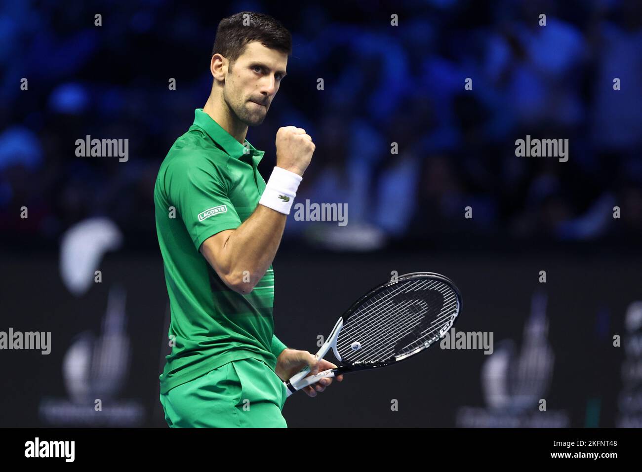 Novak Djokovic de Serbie célèbre lors du match de championnat semi-final entre Novak Djokovic de Serbie et Taylor Fritz des Etats-Unis le septième jour des finales du Tour mondial de l'ATP de Nitto à Pala Alpitour sur 19 novembre 2022 à Turin, Italie Banque D'Images Novak Djokovic de Serbie célèbre lors du match de championnat semi-final entre Novak Djokovic de Serbie et Taylor Fritz des Etats-Unis le septième jour des finales du Tour mondial de l'ATP de Nitto à Pala Alpitour sur 19 novembre 2022 à Turin, Italie Banque D'Images