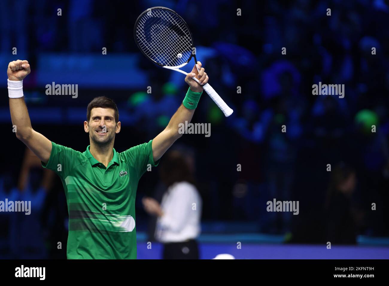 Novak Djokovic de Serbie célèbre après avoir remporté la demi-finale du match des célibataires entre Novak Djokovic de Serbie et Taylor Fritz des Etats-Unis le septième jour des finales du Tour mondial de l'ATP de Nitto à Pala Alpitour sur 19 novembre 2022 à Turin, Italie Banque D'Images Novak Djokovic de Serbie célèbre après avoir remporté la demi-finale du match des célibataires entre Novak Djokovic de Serbie et Taylor Fritz des Etats-Unis le septième jour des finales du Tour mondial de l'ATP de Nitto à Pala Alpitour sur 19 novembre 2022 à Turin, Italie Banque D'Images