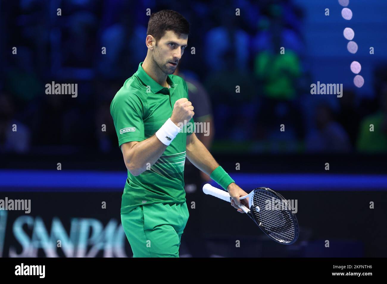Novak Djokovic de Serbie célèbre lors du match de championnat semi-final entre Novak Djokovic de Serbie et Taylor Fritz des Etats-Unis le septième jour des finales du Tour mondial de l'ATP de Nitto à Pala Alpitour sur 19 novembre 2022 à Turin, Italie Banque D'Images Novak Djokovic de Serbie célèbre lors du match de championnat semi-final entre Novak Djokovic de Serbie et Taylor Fritz des Etats-Unis le septième jour des finales du Tour mondial de l'ATP de Nitto à Pala Alpitour sur 19 novembre 2022 à Turin, Italie Banque D'Images