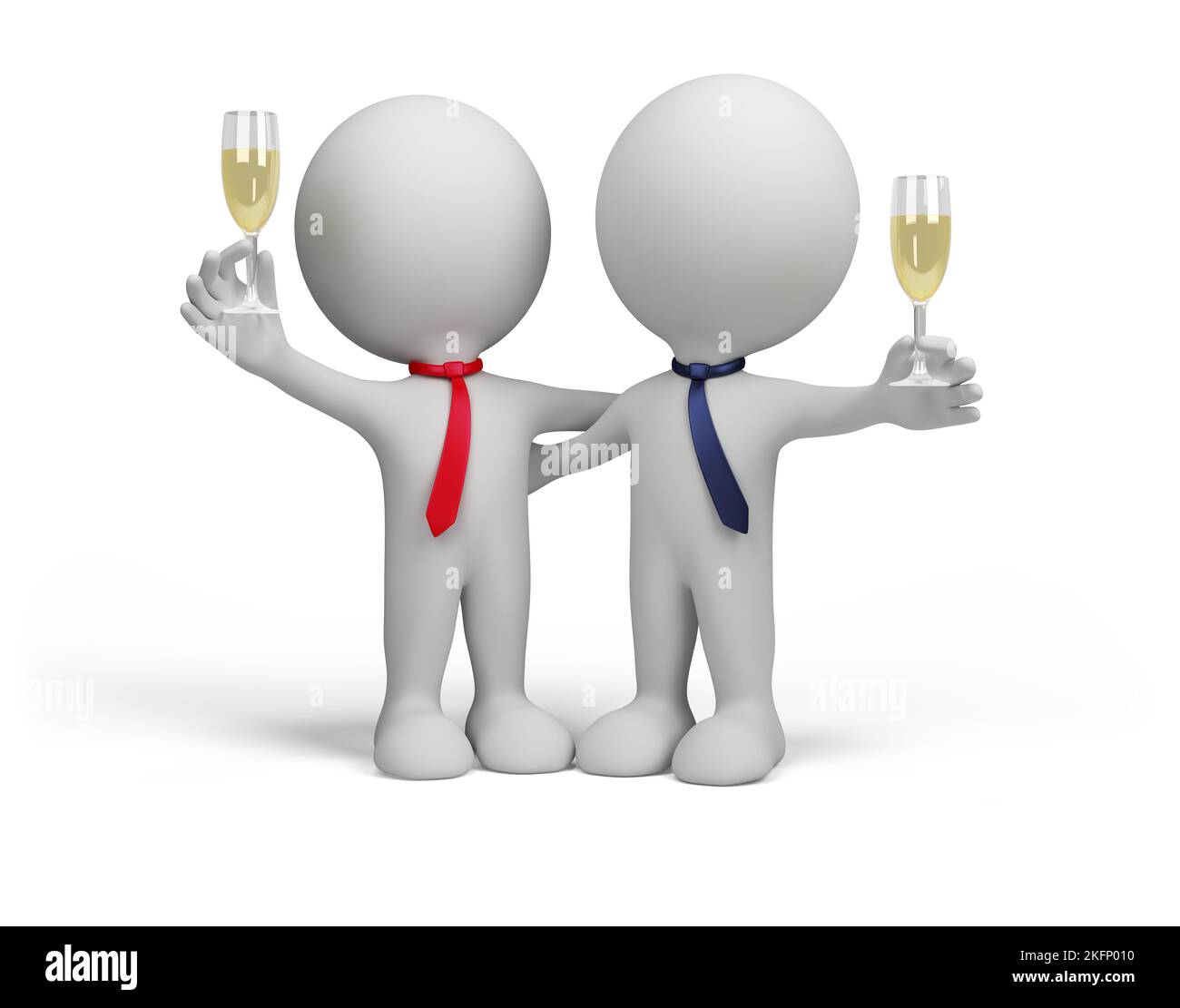 Deux camarades joyeux célèbrent l'événement. 3d image. Arrière-plan blanc. Banque D'Images
