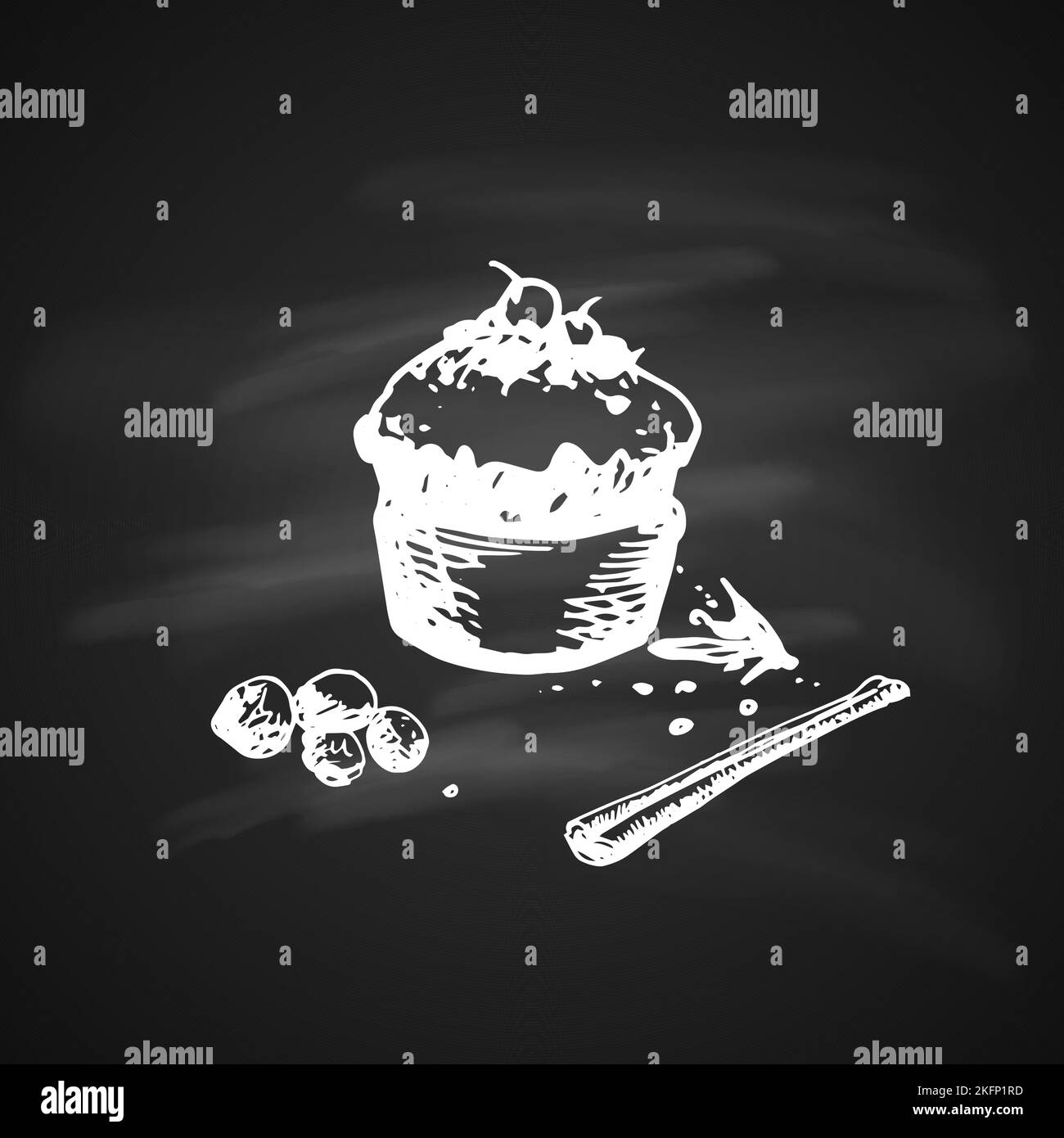 Dessin à la craie dessiné à la main sur le tableau noir de Cupcake. Esquisse vintage. Idéal pour les bannières, les étiquettes et les affiches Illustration de Vecteur