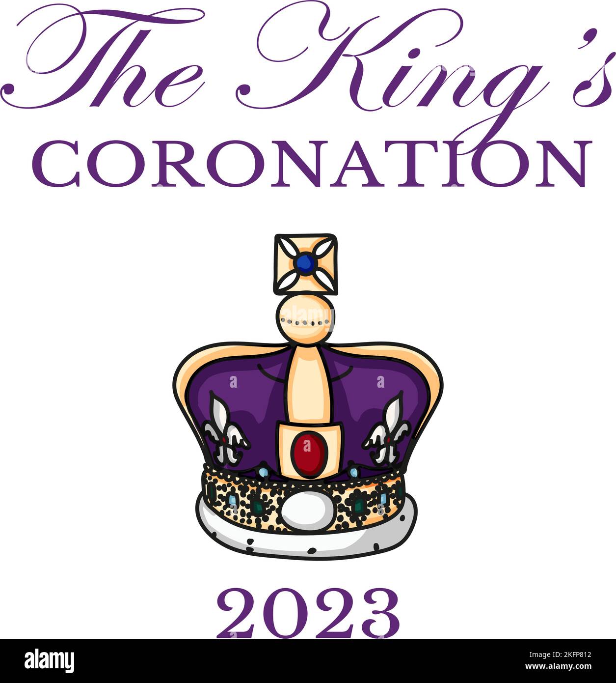 Affiche pour King Charles III Coronation avec illustration du vecteur drapeau britannique. Carte de vœux pour célébrer le couronnement du prince Charles de Galles devient roi d'Angleterre. Illustration de Vecteur