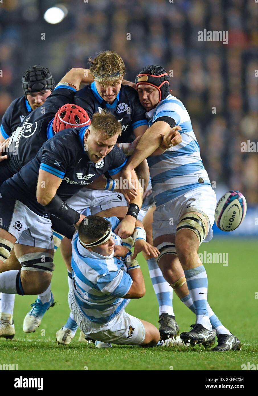 Édimbourg, Écosse, le 19th novembre 2022. Matt Fagerson, d'Écosse, et Thomas Gallo, d'Argentine, lors du match de la série des nations d'automne au stade Murrayfield, à Édimbourg. Le crédit photo devrait se lire: Neil Hanna / Sportimage Banque D'Images