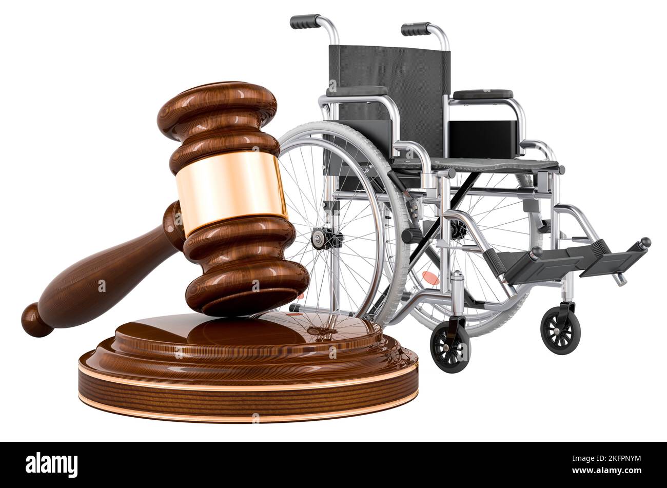 Fauteuil roulant avec rampe en bois, 3D rendu isolé sur fond blanc Banque D'Images