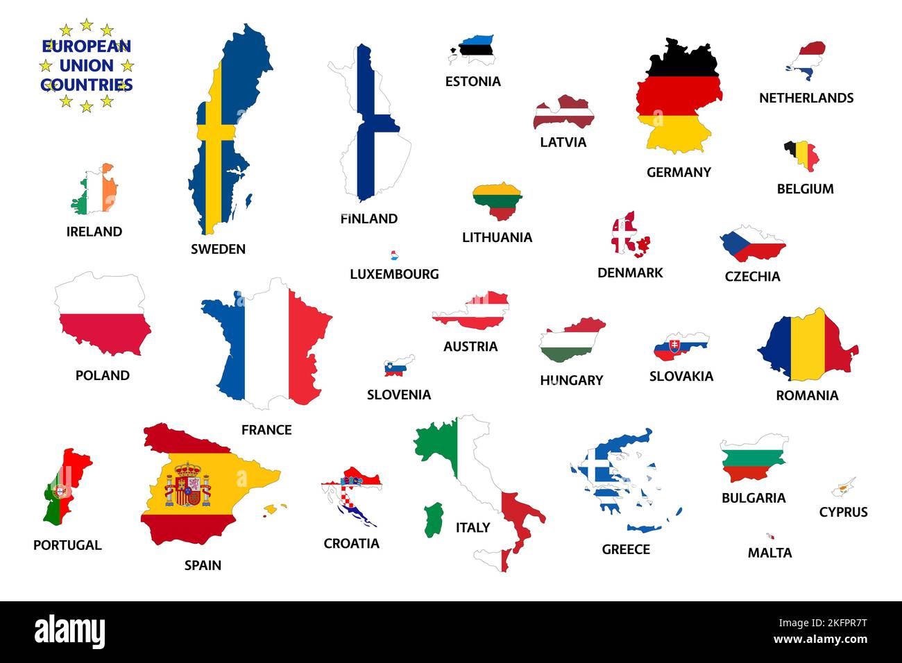 Les pays de l'Union européenne avec des drapeaux après le Brexit. États membres de l'Union européenne sans le Royaume-Uni. Illustration vectorielle simple Illustration de Vecteur