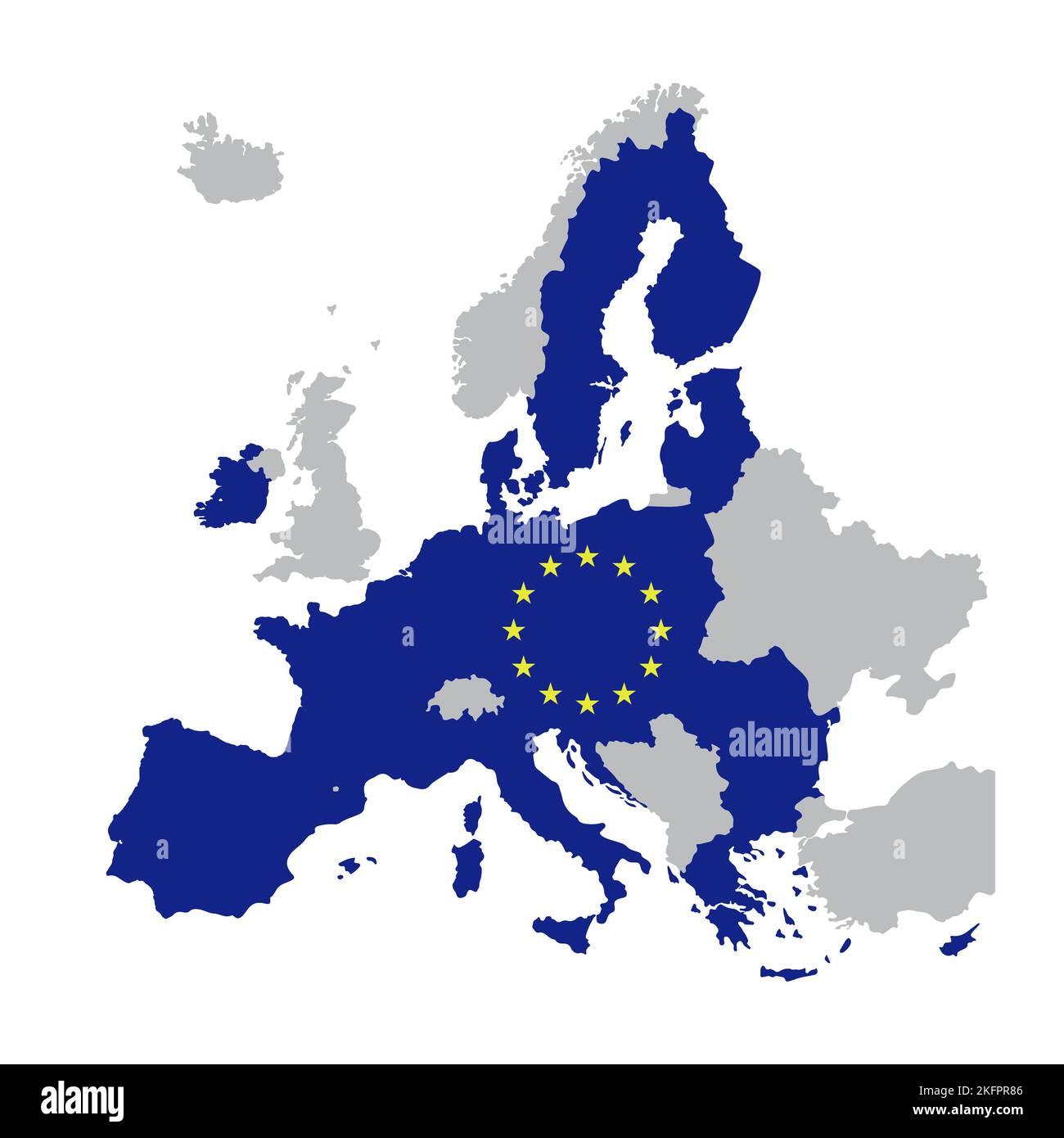 Carte de l'Union européenne avec les étoiles de l'Union européenne. Carte des États membres après le Brexit. Illustration vectorielle isolée sur fond blanc Illustration de Vecteur