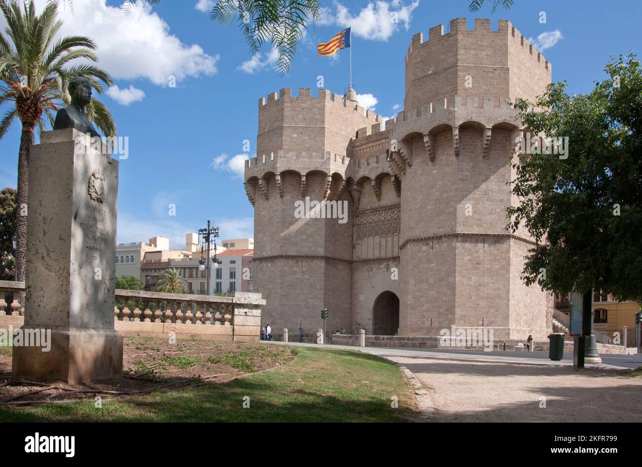 Torres de Quart, vieille ville de Valence, Espagne, et monument du peintre Pedro Ferrer Banque D'Images