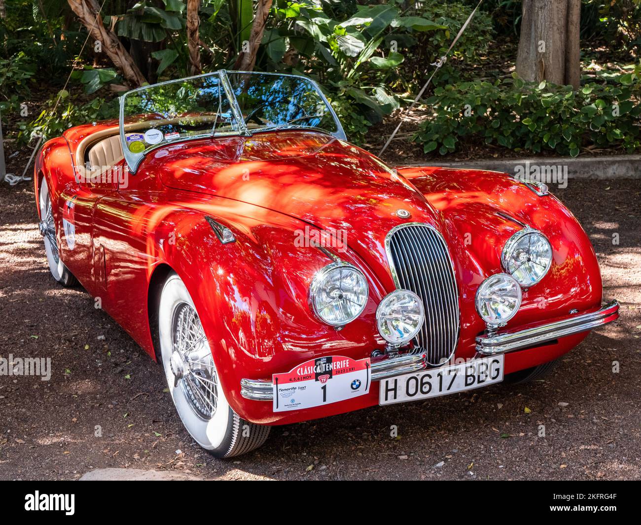 Santa Cruz de Ténérife, Espagne 4 novembre 2022: Jaguar XK120 OTS convertible à partir de l'année 1948 dans l'exposition Clasica Ténérife 2022 Banque D'Images
