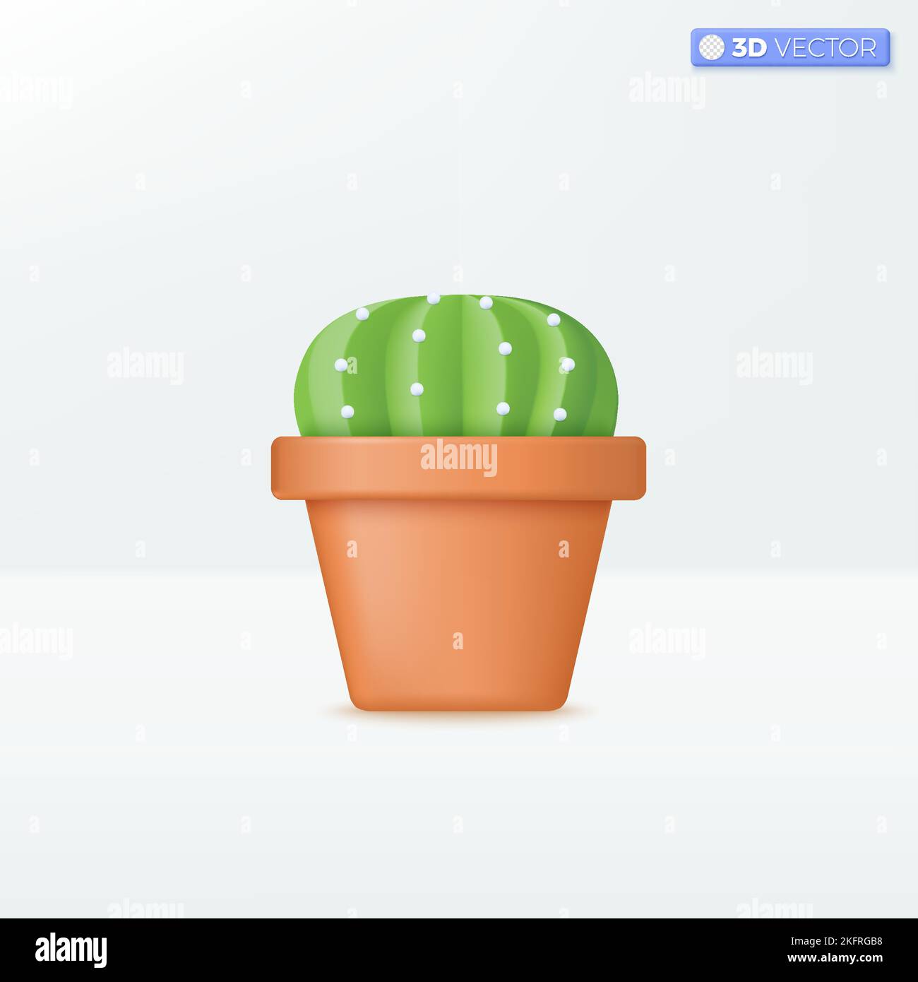 Symboles d'icône de cactus verts en pot d'argile. Plante ornementale pour la décoration de maison et de bureau concept. 3D illustrations vectorielles isolées. Dessin animé pastel Illustration de Vecteur
