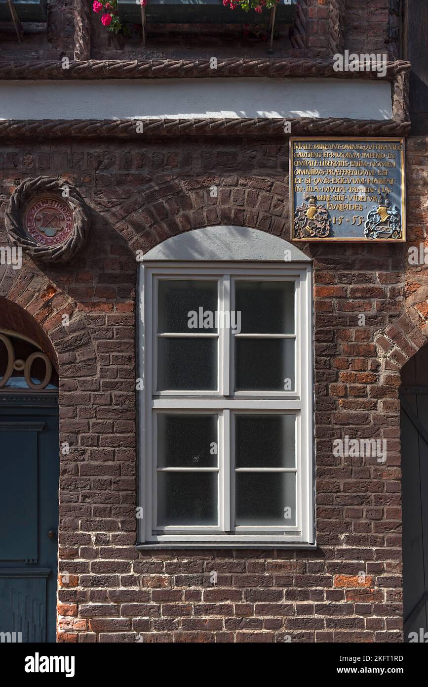 Les armoiries de la famille historique de l'ancienne force protectrice du Conseil de Lünburg vers 1655, Reitende-Diener-Str., Lüneburg, Basse-Saxe, Allemagne, Banque D'Images