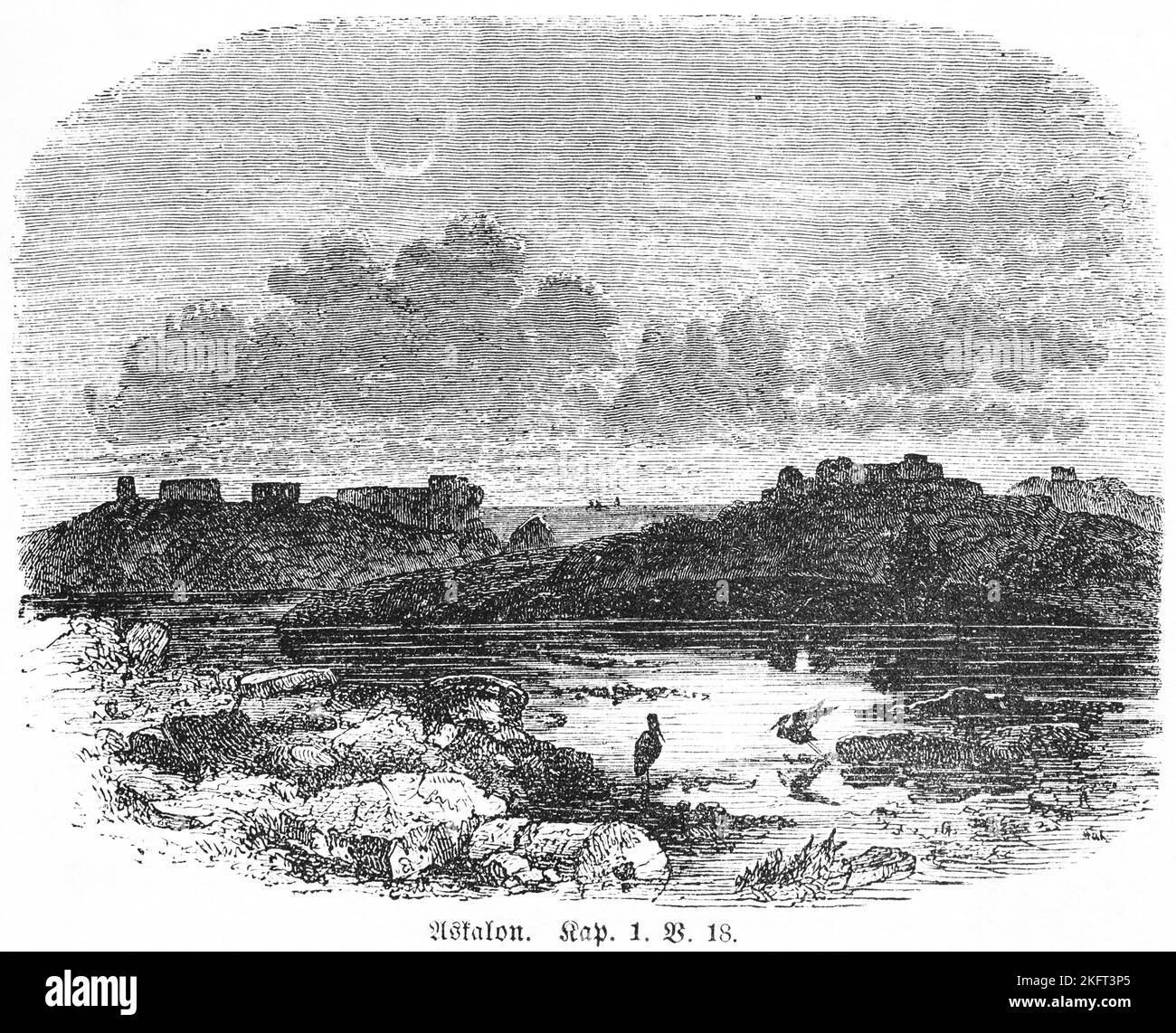 Ascason, paysage, lac, colline, oiseau, rivage, bâtiment, ciel nuageux, calme, silence, Inda, Gaza, Ekron, Conquer, Bible, Ancien Testament, Livre des juges, ch Banque D'Images