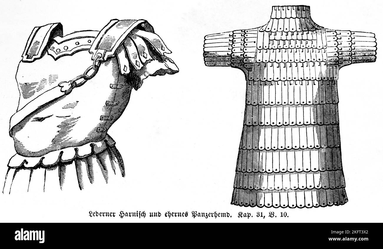 Armure de cuir et armure d'éhonté, fer, deux armures, maison d'Asthareth, Astarte, Cadavre, cadavre, mur, Bethléem, Bible, Ancien Testament, Samue du premier livre Banque D'Images