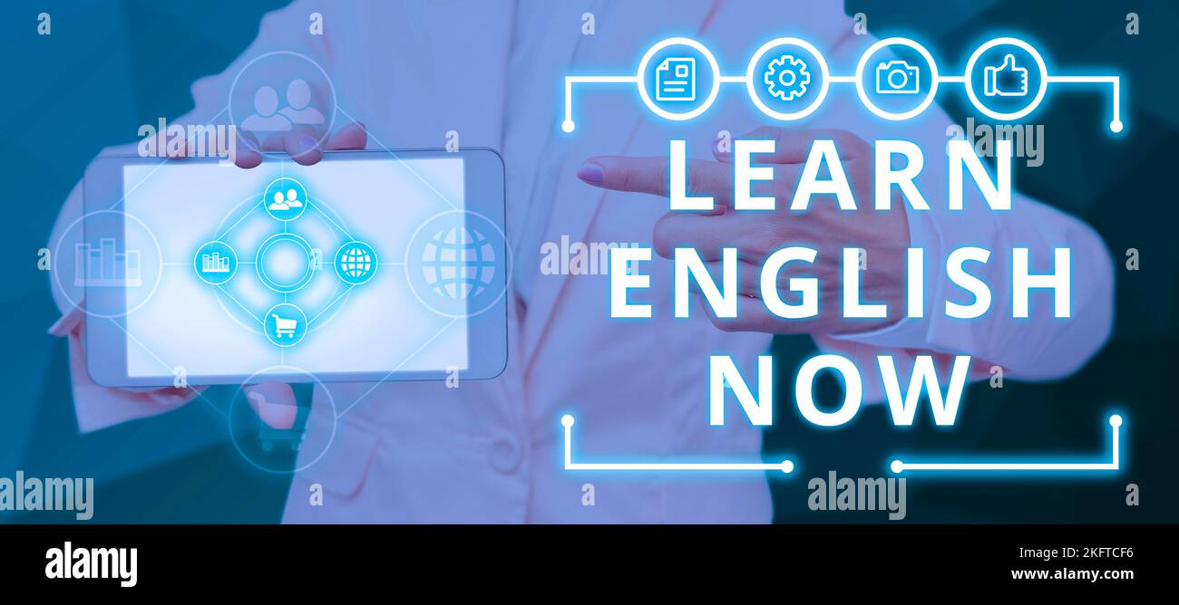 Légende de texte présentant apprendre l'anglais maintenant. L'idée d'affaires acquérir ou acquérir la connaissance et la compétence de la langue anglaise Banque D'Images