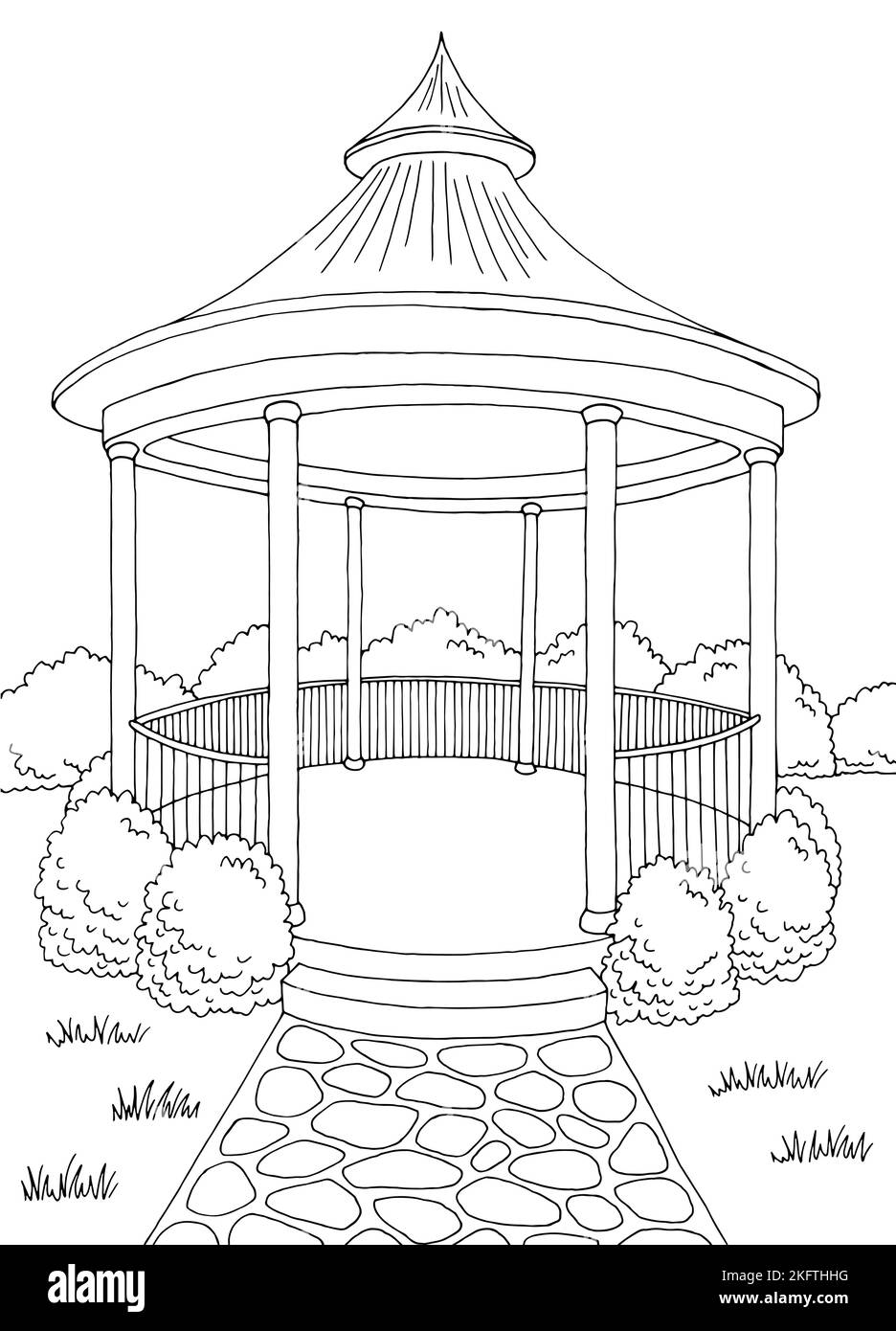 Jardin de belvédère graphique moderne noir blanc architecte paysage esquisse verticale illustration vecteur Illustration de Vecteur