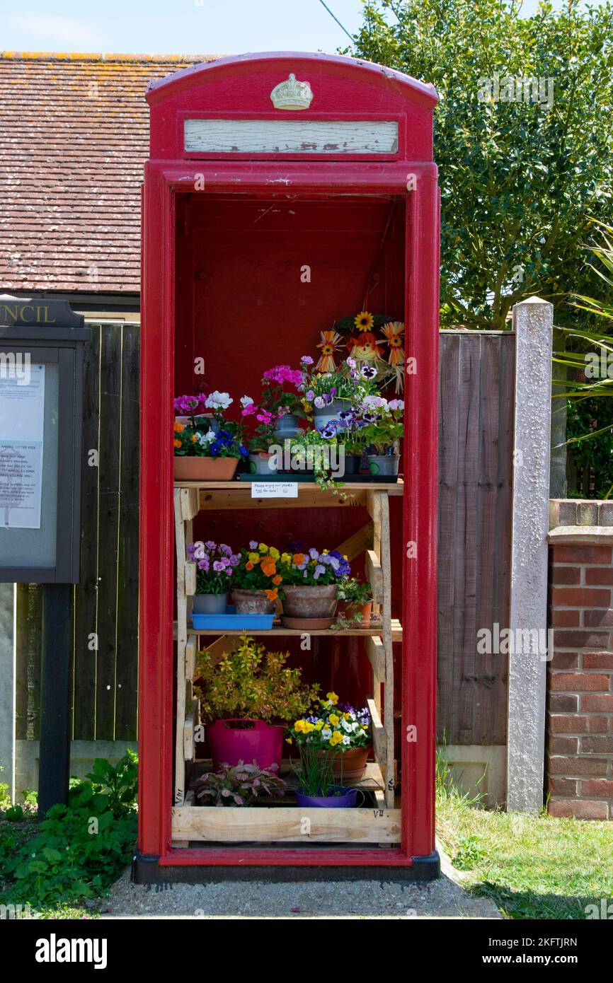Boîte téléphonique réciblée, boîte à fleurs, boîte téléphonique communautaire Banque D'Images
