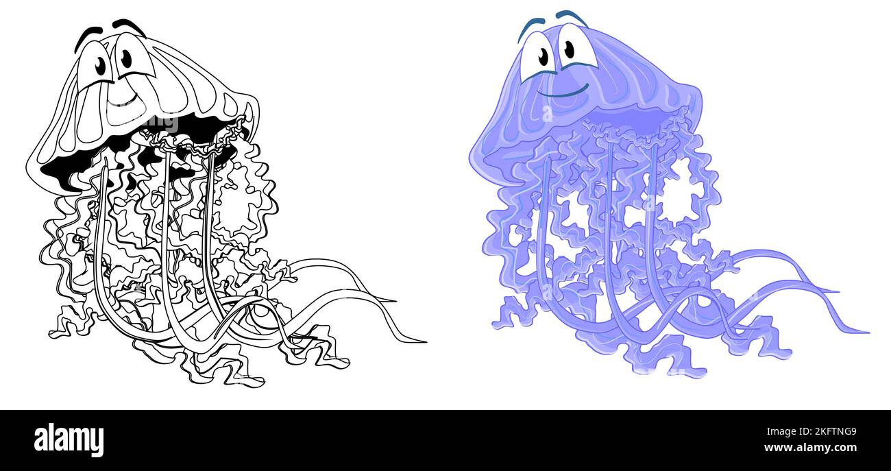 coloration de méduses avec méduses bleues Banque D'Images