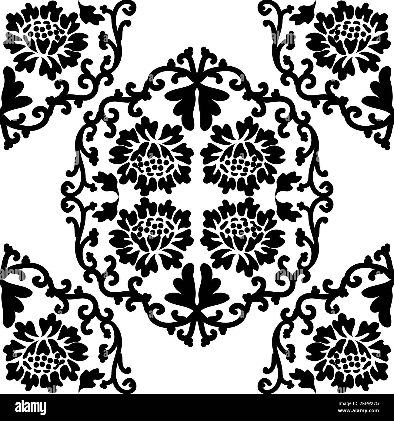 Motif fleuri de style baroque. Papier peint traditionnel sans couture. Motif floral vectoriel pour les motifs en tissu, carreaux de céramique ou papier d'emballage. Noir et Illustration de Vecteur