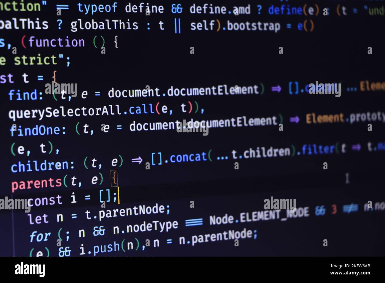 Code de programmation du développeur de logiciels. Code de script d'ordinateur abstrait. Banque D'Images