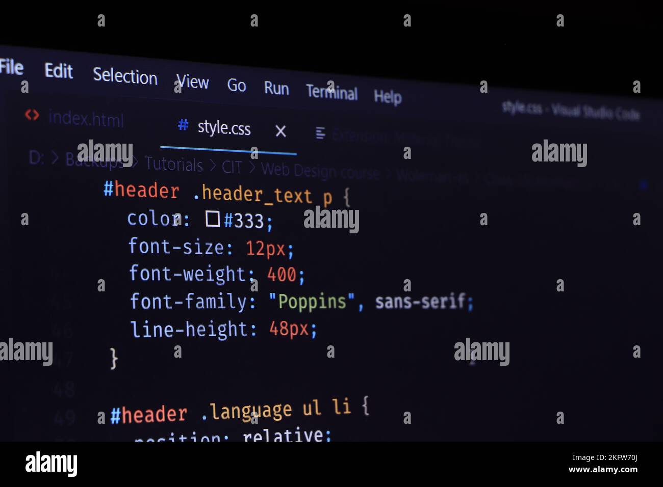 Code de programmation du développeur de logiciels. Code de script d'ordinateur abstrait. Banque D'Images