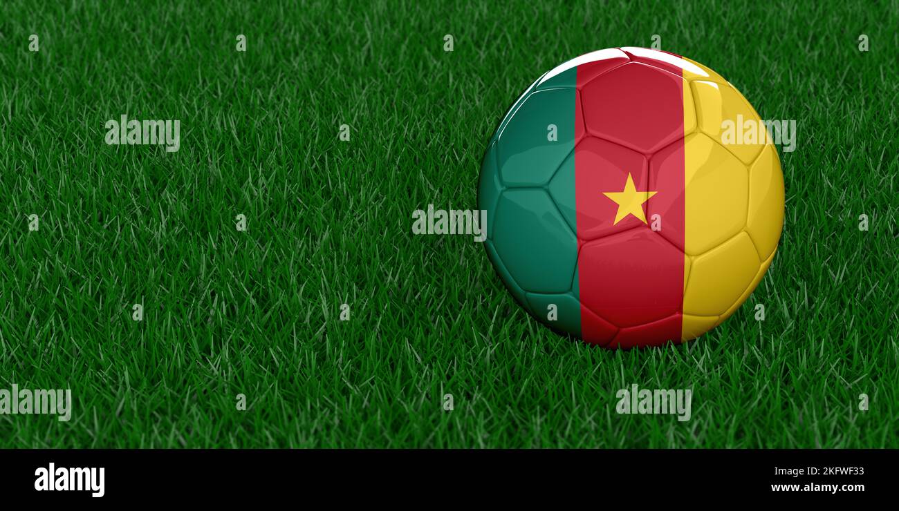 Cameroun football national avec motif drapeau de pays. Concept de tournoi de football. Paris sportifs. Arrière-plan 3D rendu réaliste, espace de copie. Banque D'Images