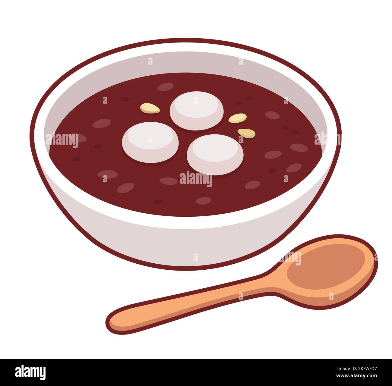 팥죽 Patjuk, soupe traditionnelle coréenne de porridge aux haricots rouges pour le solstice d'hiver (Dongji). Illustration de clip art vectoriel de dessin animé. Illustration de Vecteur