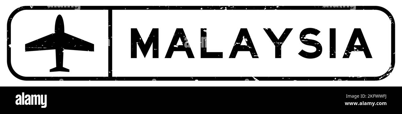 Grunge noir mot de malaisie avec icône de plan carré caoutchouc cachet sur fond blanc Illustration de Vecteur