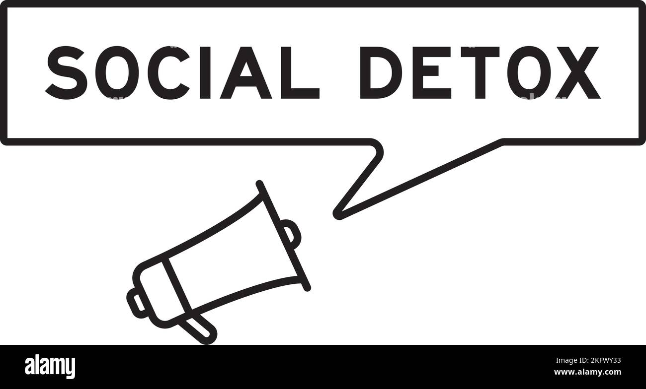 Icône de mégaphone avec bulle de la parole dans le mot social Detox sur fond blanc Illustration de Vecteur