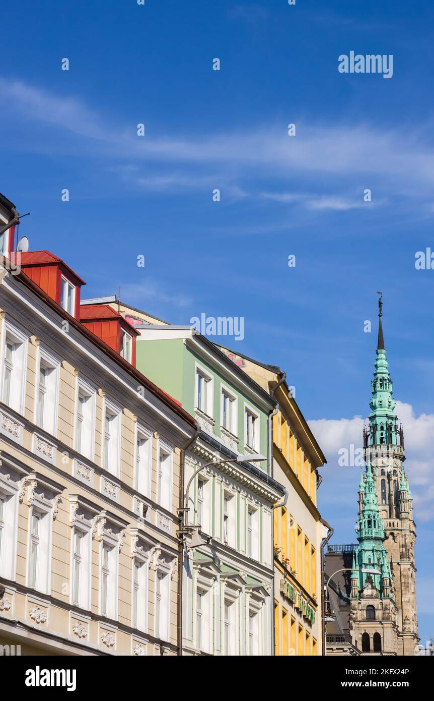 Bâtiments historiques et tour de l'hôtel de ville de Liberec, République Tchèque Banque D'Images
