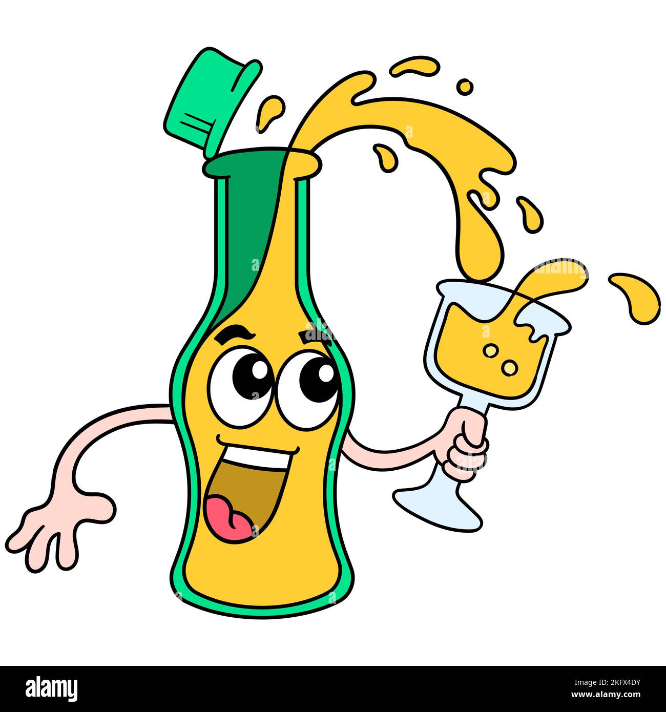 Illustration vectorielle d'une bouteille d'encouragement avec du jus d'orange versé dans un verre Illustration de Vecteur